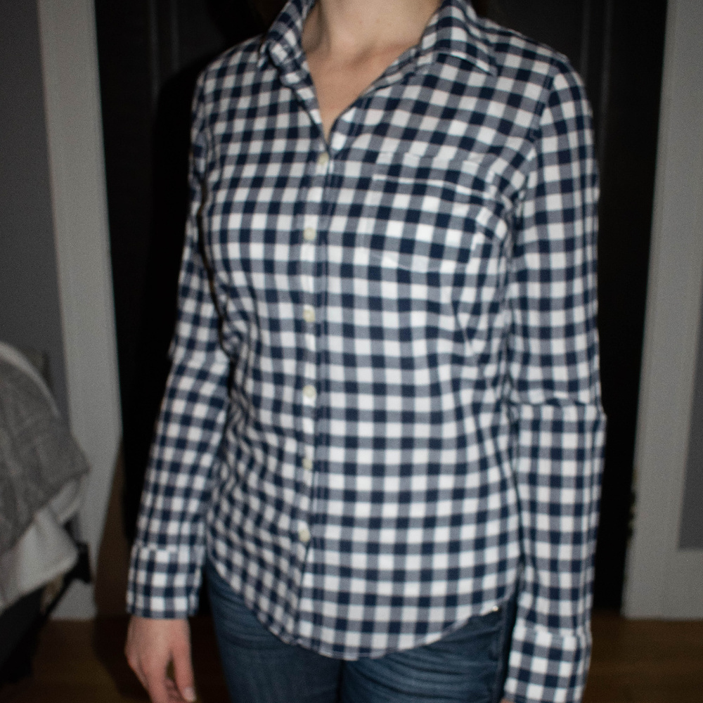 JCrew button down navy checkered blouse